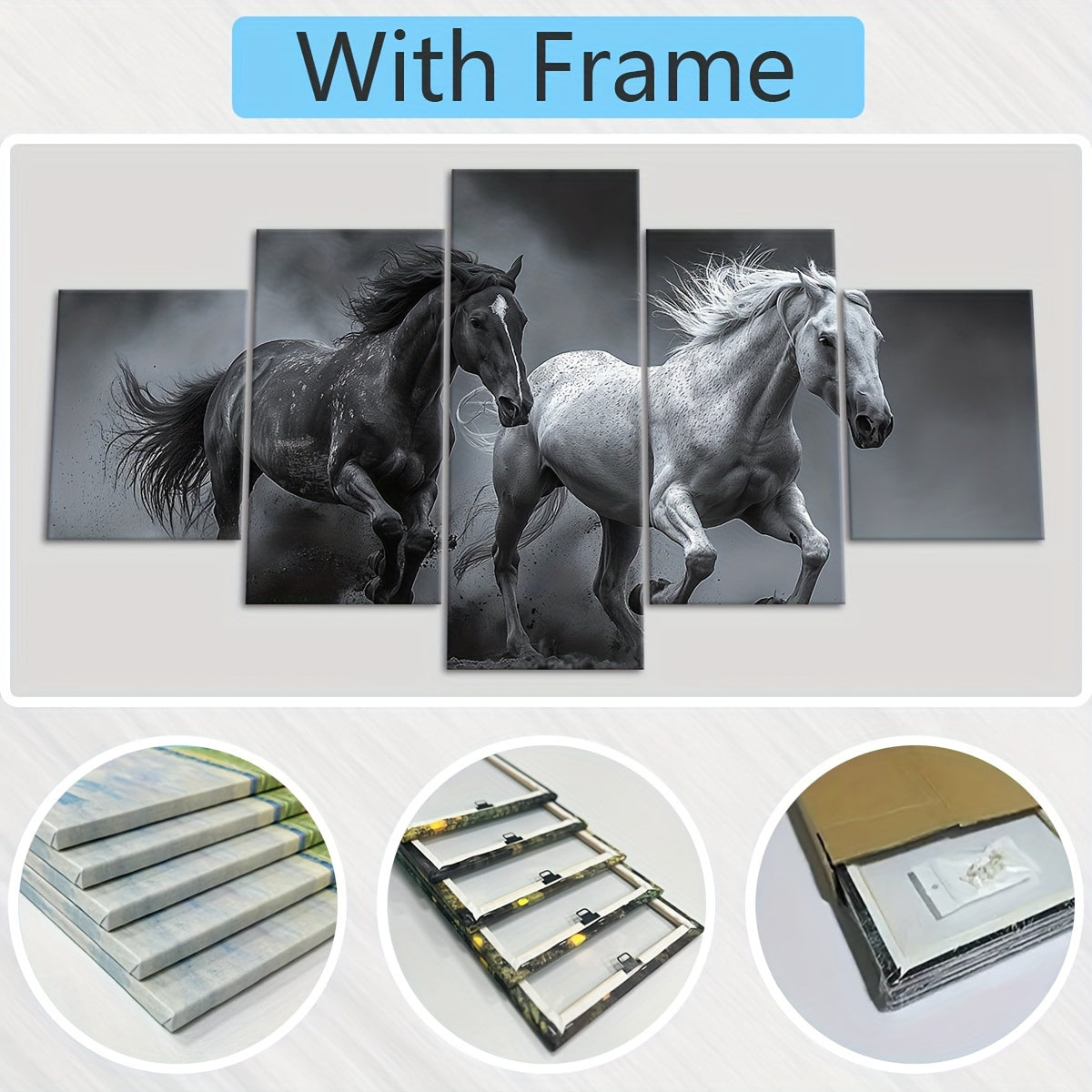2D Flat 5pcs Frame Animal A Galloping Horse Canvas Poster, Five Panel Scene Art, Modular Picture, Print Painting, Modern Art, Ideal Decor for Bedroom Room Kitchen Dorm, Wall Decoration, Gift for Family Friends, Murals, Waterp