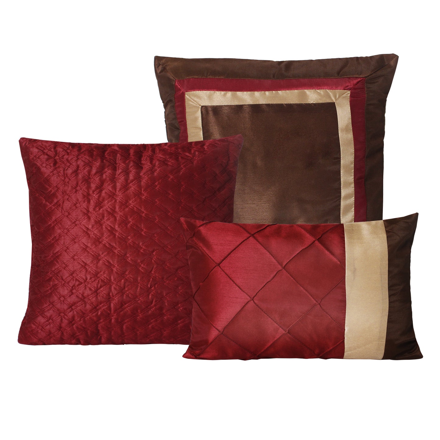 7 Piece Comforter Set -Burgundy Series Patchwork Diamond Pintuck-MYA Bed In A Bag Queen Size-Soft, Hypoallergenic, Fade Resistant-1 Comforter, 2 Shams, 3 Decorative Pillows, 1 Bedskirt