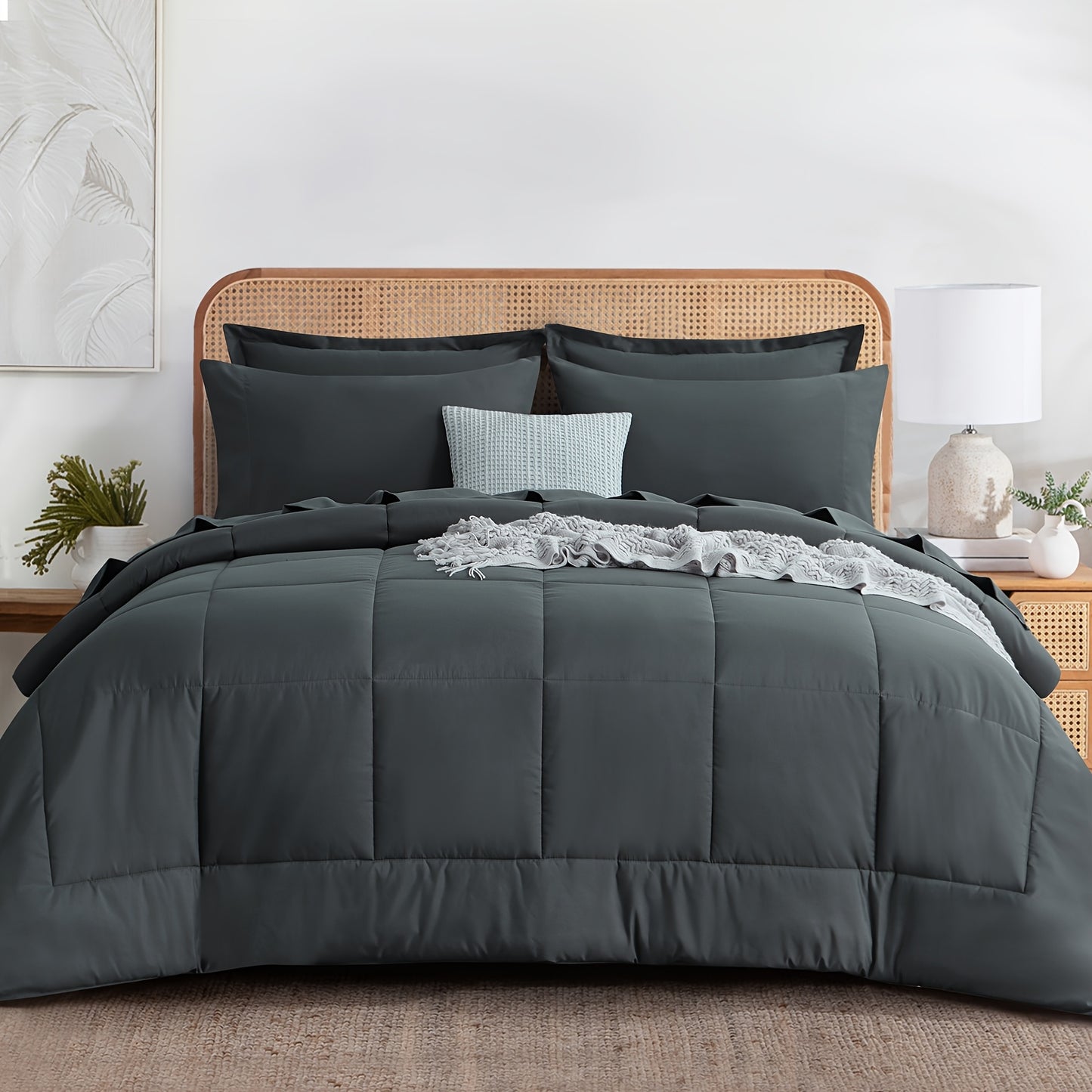 7pcs Ultra-Soft Bed In A Bag, Down Alternative Bedding Sets with All Season Quilted Comforter, Flat Sheet, Fitted Sheet, Pillowcases - Gifts for The Family And Friends, RUIKASI, Machine Washable, Polyester 100, Acrylic 15, Sa