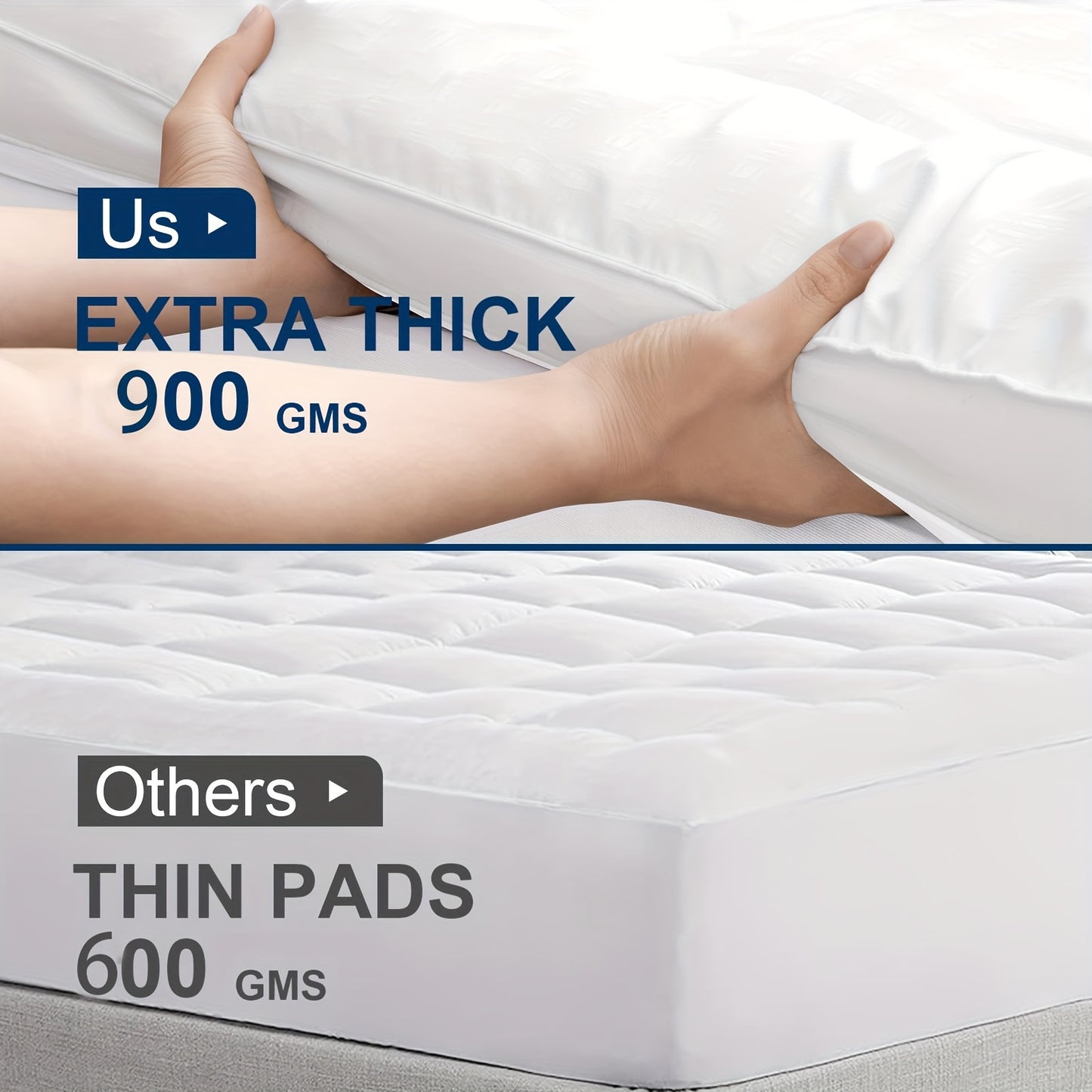 1-pack Extra-thick, Breathable, Ultra-soft 1000 GSM, Feather Alternative-fill Mattress Protector (8-21-inch Deep Pockets), Comfort Support Back Mattress Cover (54x75 Inches, White)