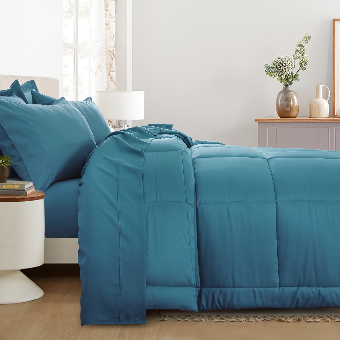 7pcs Ultra-Soft Bed In A Bag, Down Alternative Bedding Sets with All Season Quilted Comforter, Flat Sheet, Fitted Sheet, Pillowcases - Gifts for The Family And Friends, RUIKASI, Machine Washable, Polyester 100, Acrylic 15, Sa