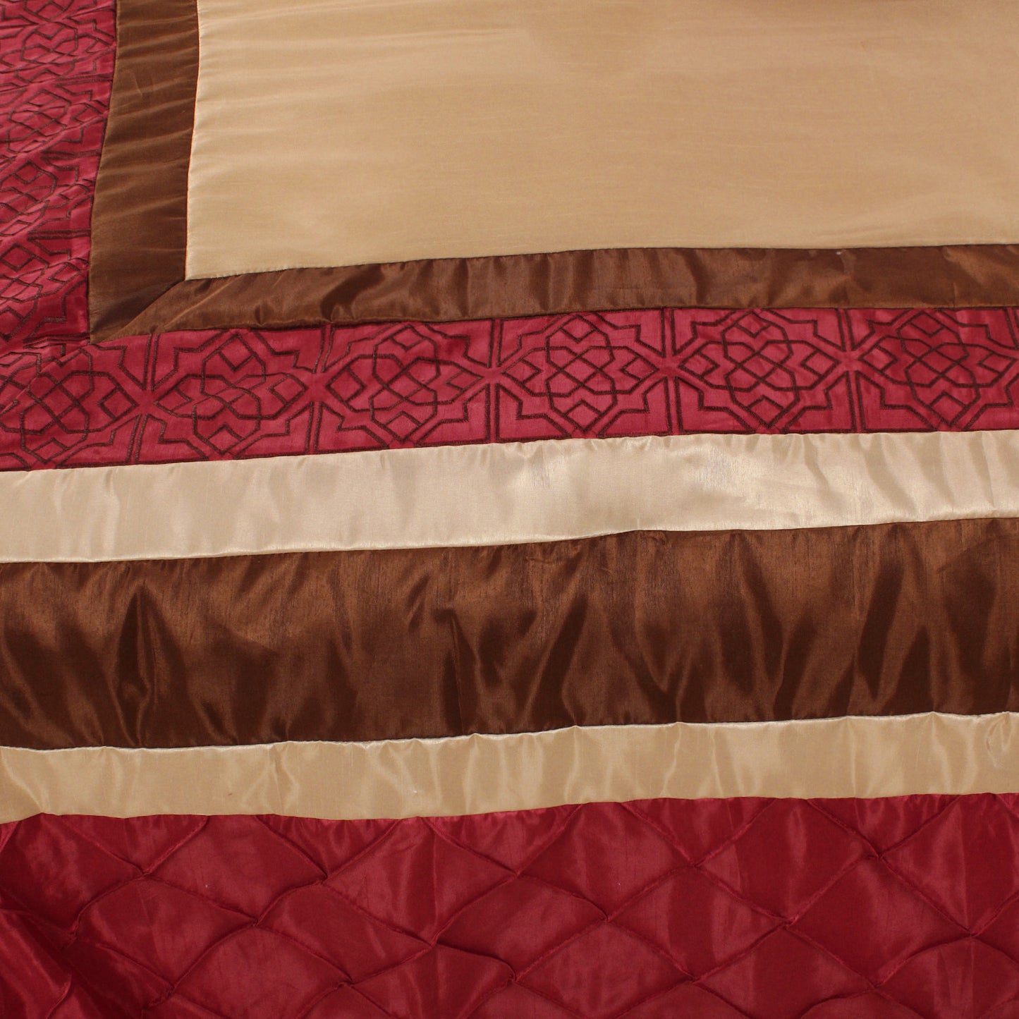 7 Piece Comforter Set -Burgundy Series Patchwork Diamond Pintuck-MYA Bed In A Bag Queen Size-Soft, Hypoallergenic, Fade Resistant-1 Comforter, 2 Shams, 3 Decorative Pillows, 1 Bedskirt