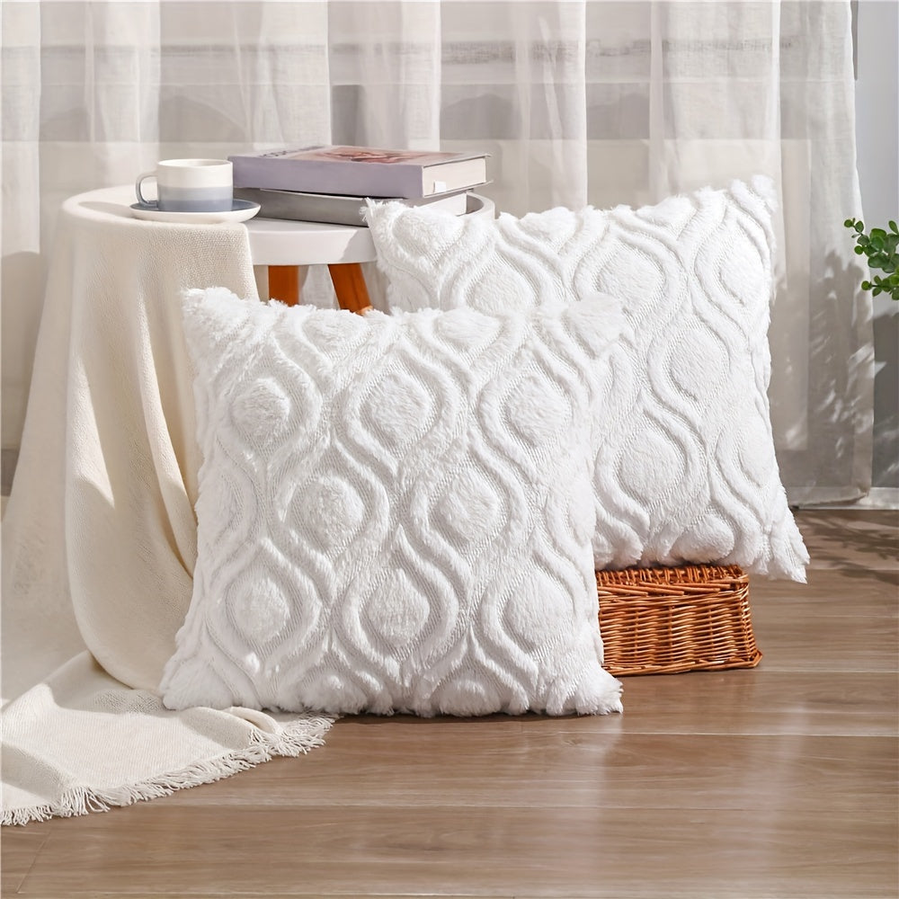 2pcs Boho Chic 18x18 Inch Throw Pillow Covers - Luxurious Soft Plush Faux Fleece with Geometric Quilted Pattern, Zip Closure - Machine Washable for Couch, Sofa, Bedroom Decor, Throw Pillows for Couch