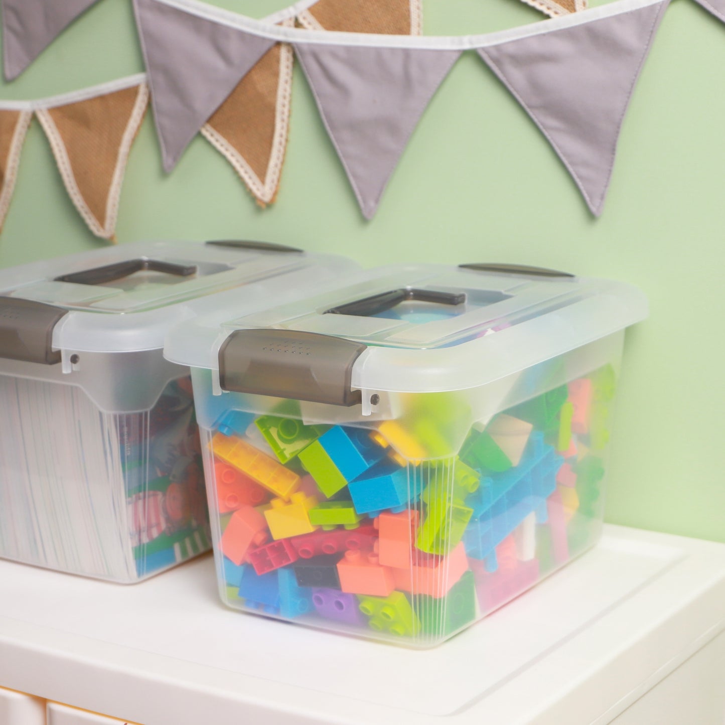 6pcs Transparent Plastic Storage Box, Stackable Storage Container with Lock Cover And Handle, for Organizing Toys, Books, Beads, Pantry Items, Multi-purpose Home Storage Accessories