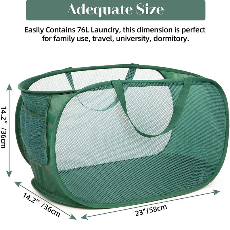 Upgraded Reinforced Portable Dirty Clothes Basket & Hollow Toy Storage Basket - Featuring a Sturdy Mesh Pop-Up Laundry Basket with Side Pockets, Suitable for Laundry Rooms, Bathrooms, Kids' Rooms, Dorms, or Travel.
