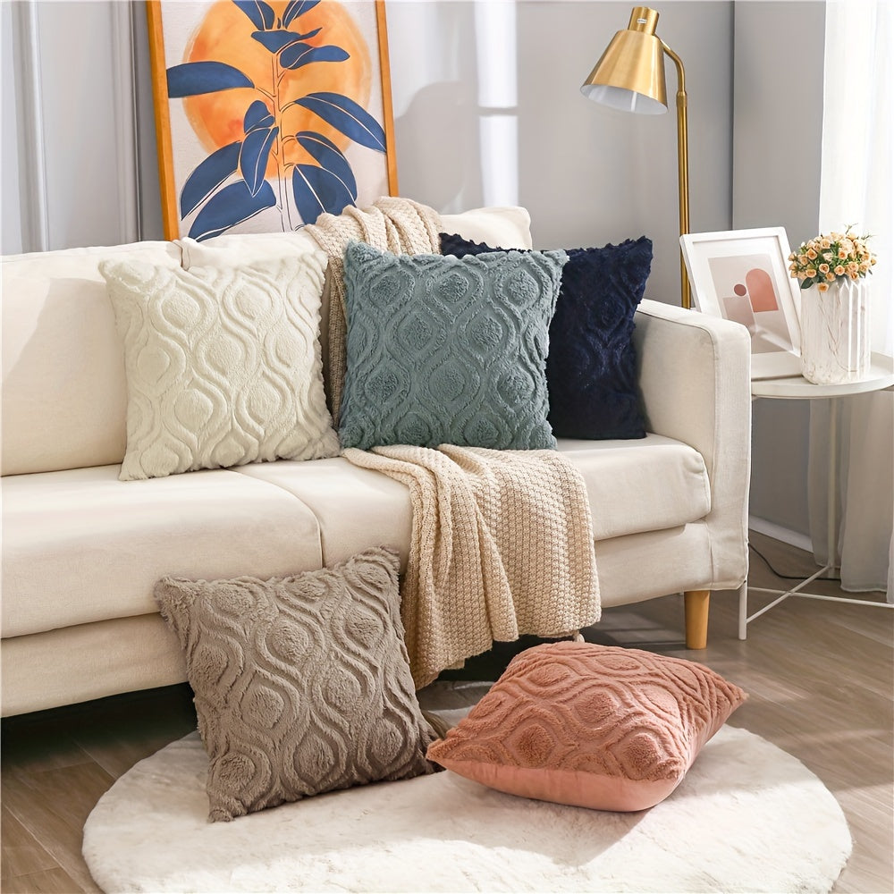 2pcs Boho Chic 18x18 Inch Throw Pillow Covers - Luxurious Soft Plush Faux Fleece with Geometric Quilted Pattern, Zip Closure - Machine Washable for Couch, Sofa, Bedroom Decor, Throw Pillows for Couch