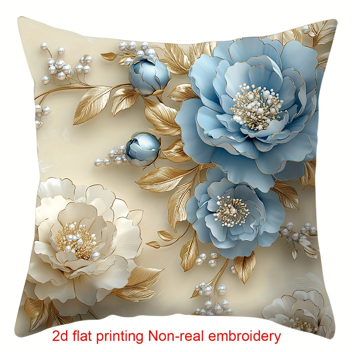 4pcs Bohemian Style Floral Print Zipper Pillowcases - 17.72" Polyester, Contemporary Geometric Patterns in Blue, White, and Golden, Perfect for Home Sofa and Bedroom Decor, Bedroom Decor | Floral Print Pillows | Durable Polye