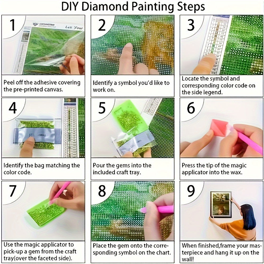 Simple Horse and Cowboy Diamond Painting Set - 15.75X15.75inch Full Round Crystal Glass Tile Art Set, Suitable for Beginners and Adults, Frameless Landscape Home Wall Decoration. Mosaic Puzzle Diamond Painting Handmade Set, H