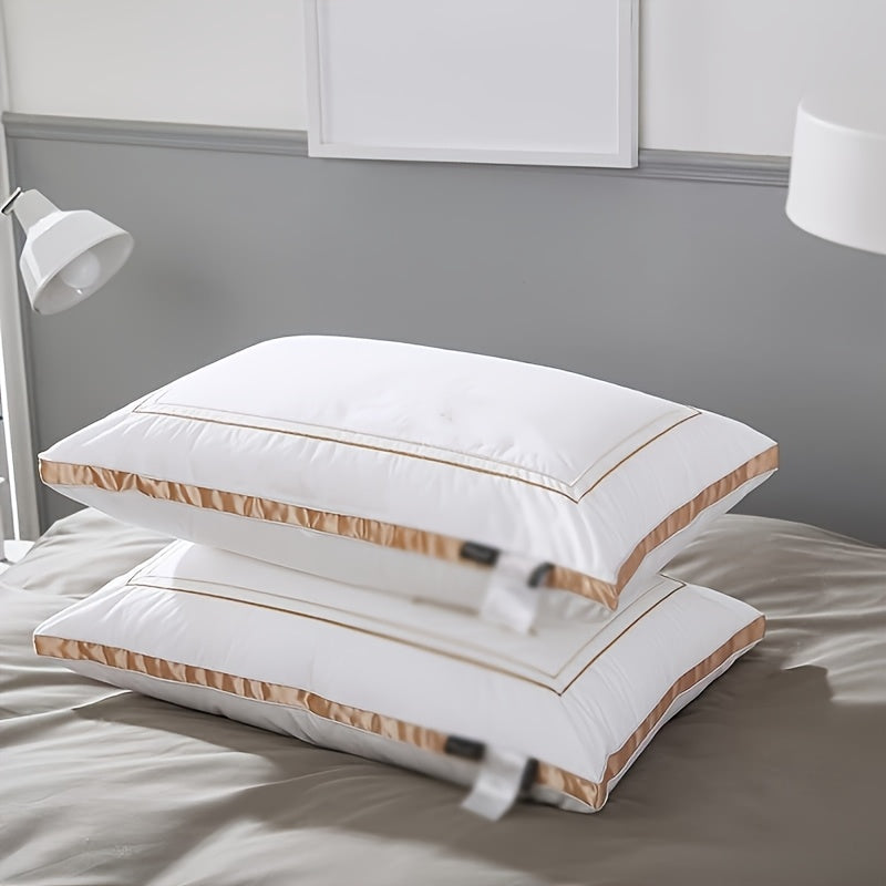 2-Pack Luxury Cooling Bed Pillows - Breathable Down Alternative Gusseted Supportive Pillows with White & Navy Blue Elegant Pattern, Soft Fiber Fill, Machine Washable - Hotel & Home Bedding for Side/Back/Stomach Sleepers, All-