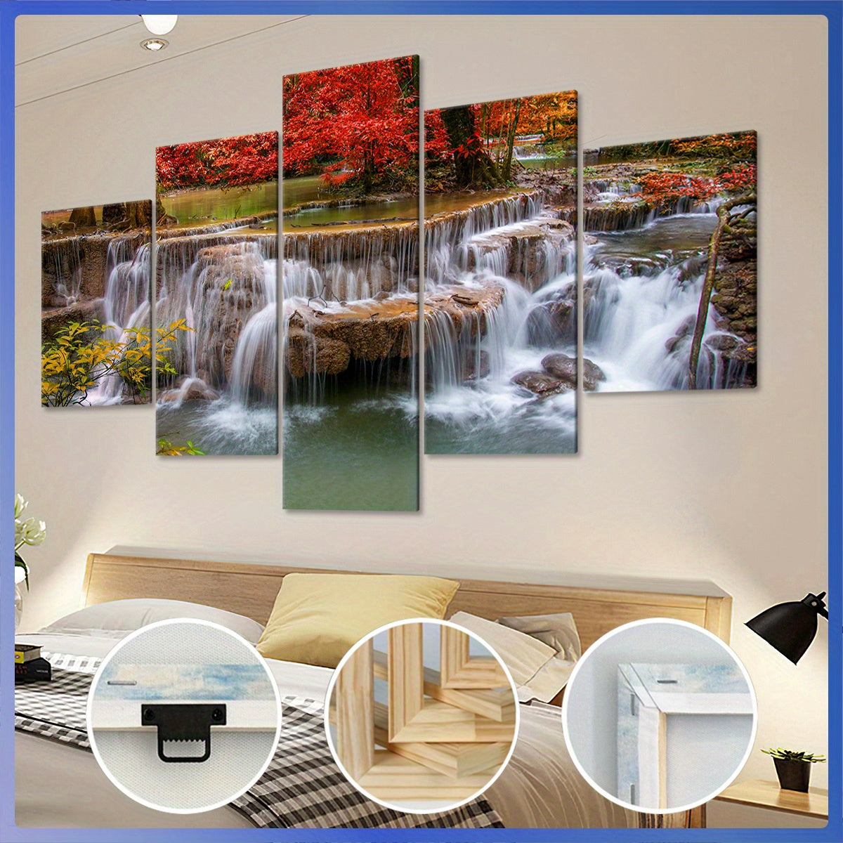 5pcs Wooden Framed Canvas, Jungle And Stream Theme Poster, Pattern Art for Home Decoration, Wall Decor for Living Room, Bedroom, Office, Bar, Restaurant, High Quality Waterproof Painting, HD Artwork.