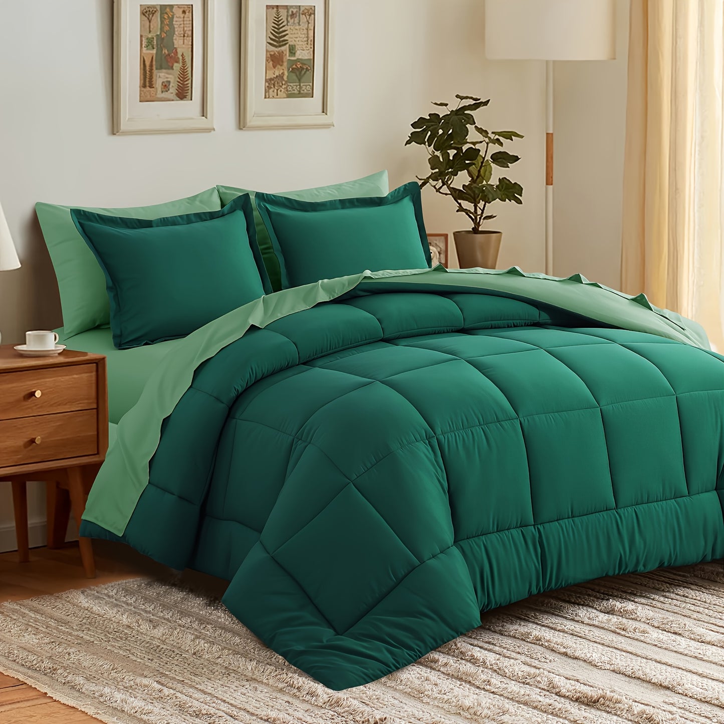 7pcs Ultra-Soft Bed In A Bag, Down Alternative Bedding Sets with All Season Quilted Comforter, Flat Sheet, Fitted Sheet, Pillowcases - Gifts for The Family And Friends, RUIKASI, Machine Washable, Polyester 100, Acrylic 15, Sa