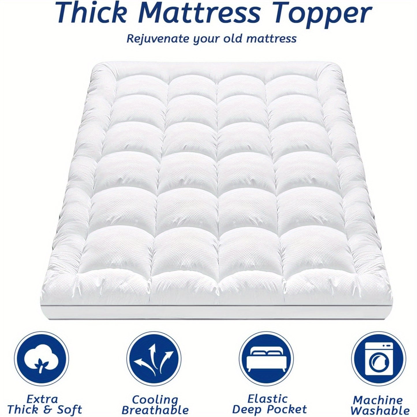 Mattress Topper Cooling Extra Thick Mattress Pad Cover With 8-21 Inch Deep Pocket, Plush Pillow Top Mattress Topper Overfilled With Down Alternative