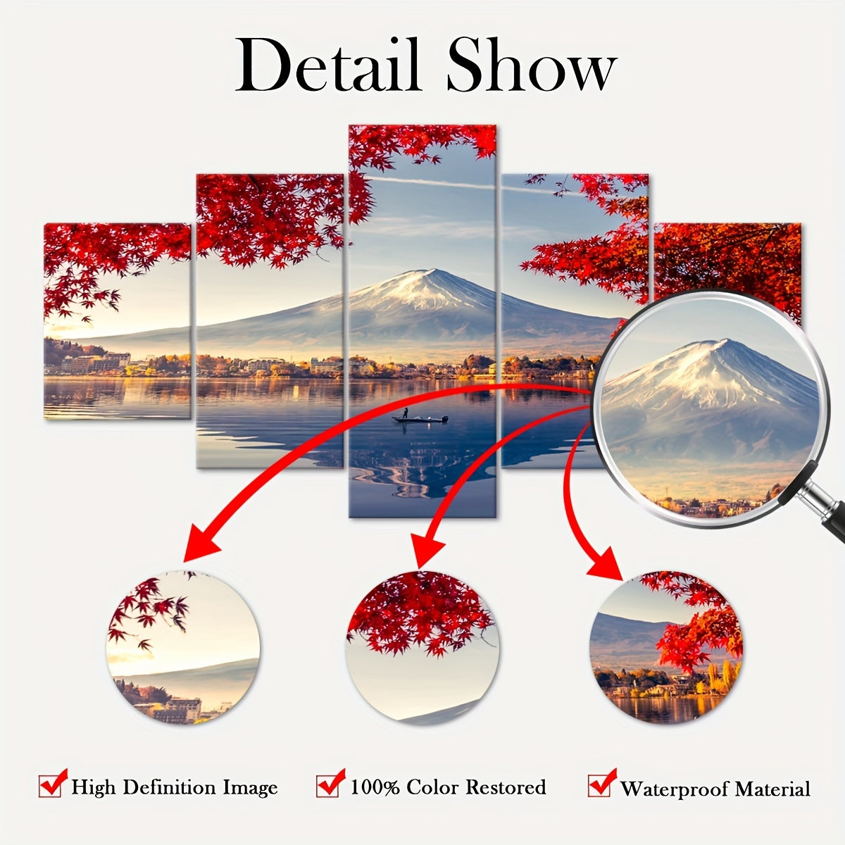 5pcs Frame Snowy Mountains And Lakes Maple Leaf Tree Canvas Poster, Natural Landscape Five Panel Scene Art, Modular Picture, Print Painting, Modern Art, Ideal Decor for Bedroom Living Room Kitchen Dorm, Wall Decoration, Gift