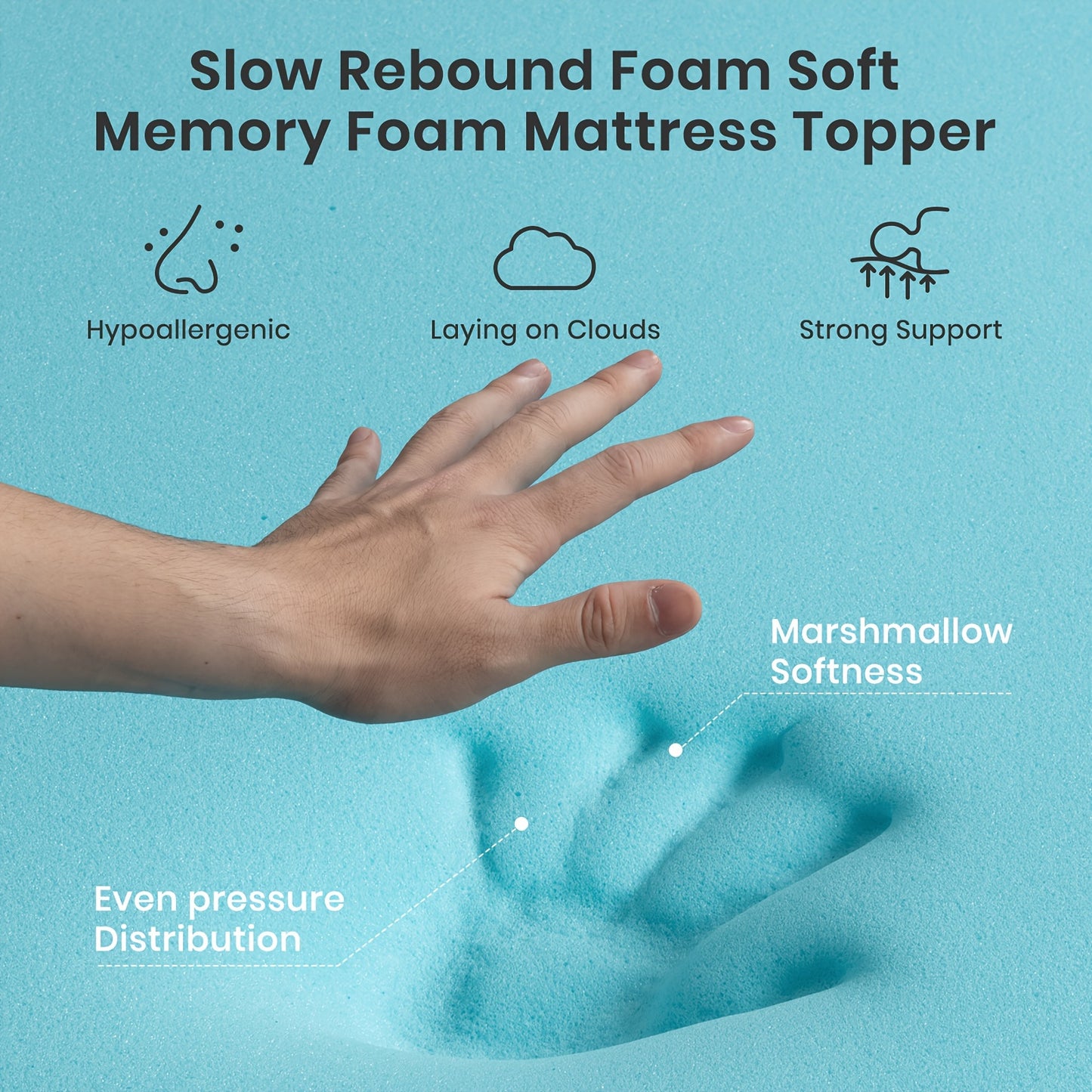 Bamboo Charcoal & Gel-Infused Memory Foam Mattress Topper - Hypoallergenic, Supportive Comfort for a Restful Night’s Sleep, Breathable Blue Design for Ultimate Cooling & Allergy Relief, Stylish Bedroom Accessory