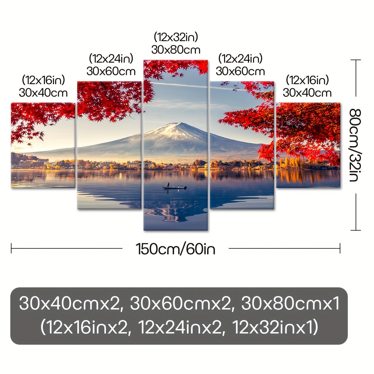 5pcs Frame Snowy Mountains And Lakes Maple Leaf Tree Canvas Poster, Natural Landscape Five Panel Scene Art, Modular Picture, Print Painting, Modern Art, Ideal Decor for Bedroom Living Room Kitchen Dorm, Wall Decoration, Gift