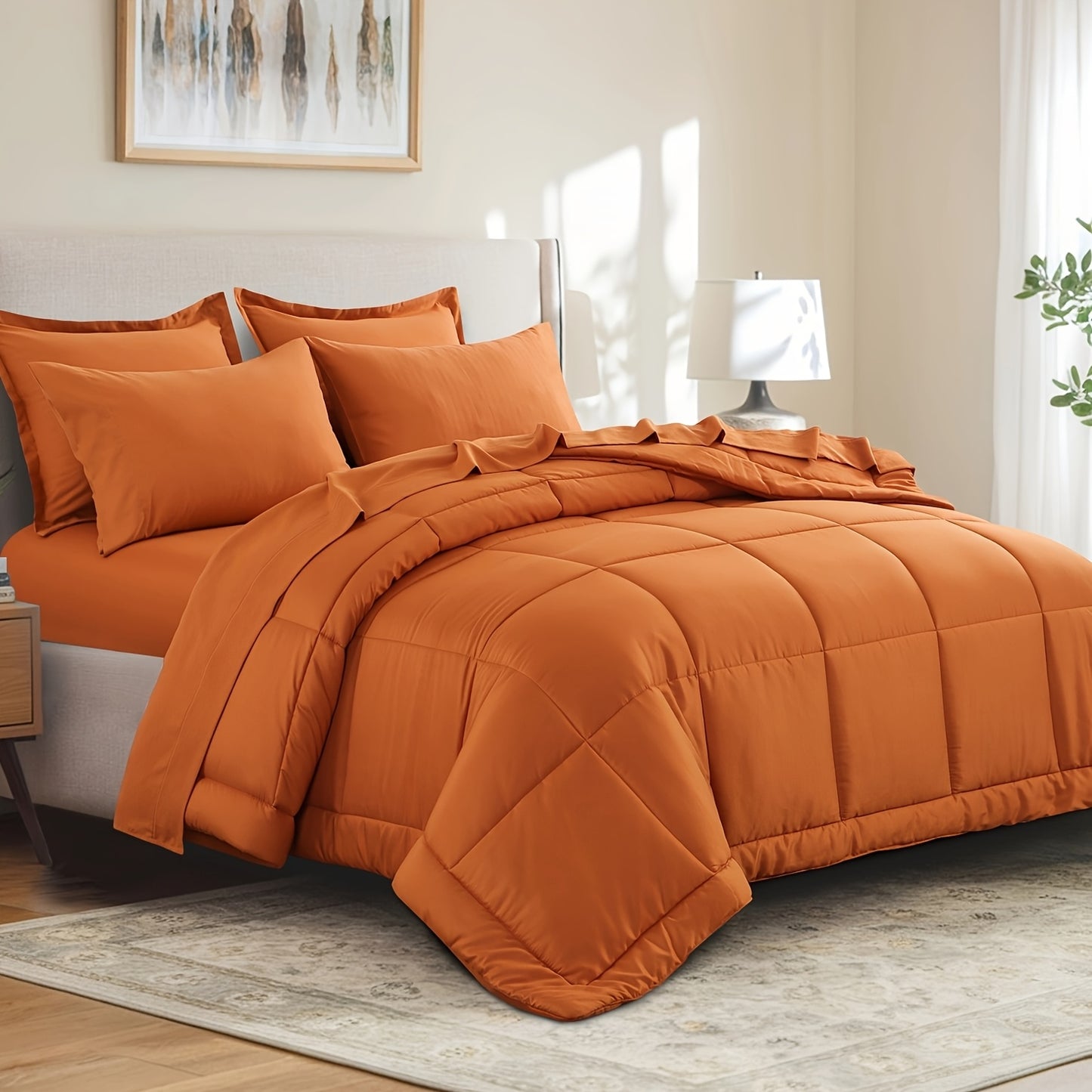 7pcs Ultra-Soft Bed In A Bag, Down Alternative Bedding Sets with All Season Quilted Comforter, Flat Sheet, Fitted Sheet, Pillowcases - Gifts for The Family And Friends, RUIKASI, Machine Washable, Polyester 100, Acrylic 15, Sa