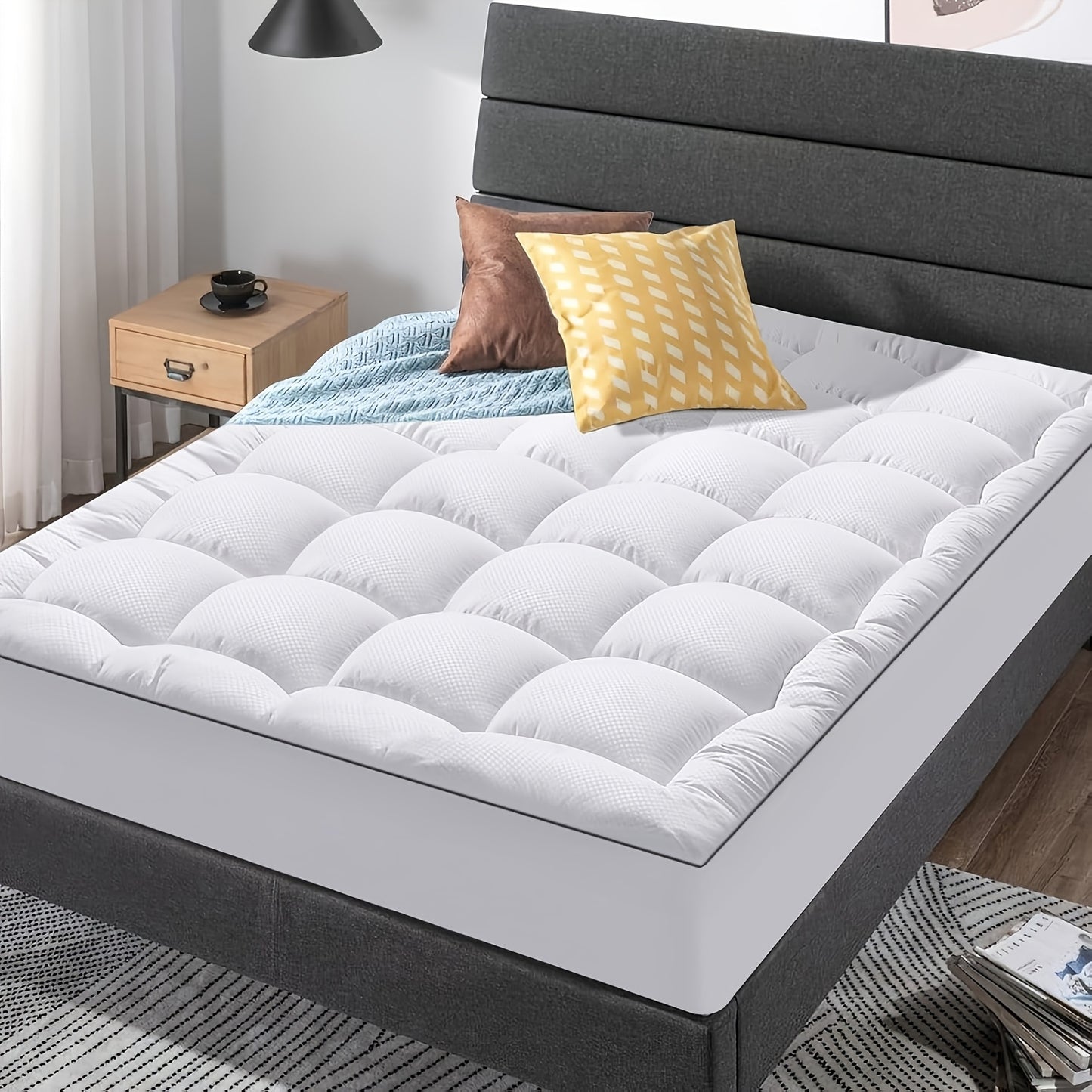 Mattress Topper Cooling Extra Thick Mattress Pad Cover With 8-21 Inch Deep Pocket, Plush Pillow Top Mattress Topper Overfilled With Down Alternative