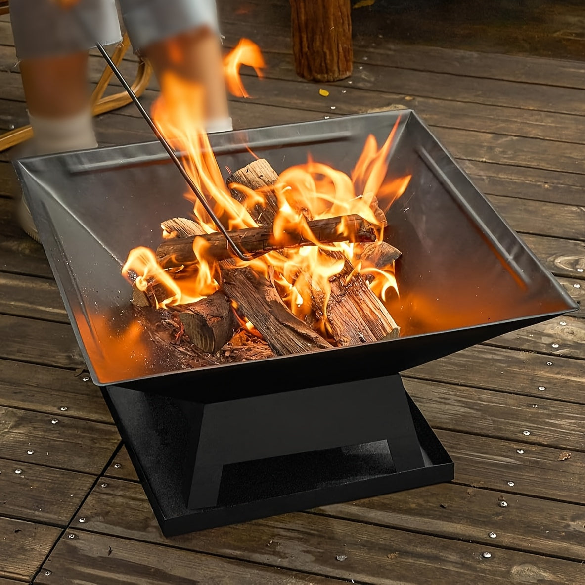 18.5-inch Outdoor Fire Pit, Charcoal Fire Grill, Equipped with Charcoal Hook, Fireproof Cover, Portable Barbecue Grill, Firewood Burning for Heating, Suitable for Bonfire, Camping, Multi Person Dinner Parties