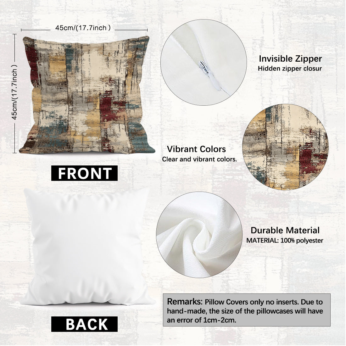 4pcs Abstract Paint Strokes Texture Pattern 18x18 Inches, Decorative Brown Throw Pillow Covers Set for Couch Sofa Bedroom Living Room Car