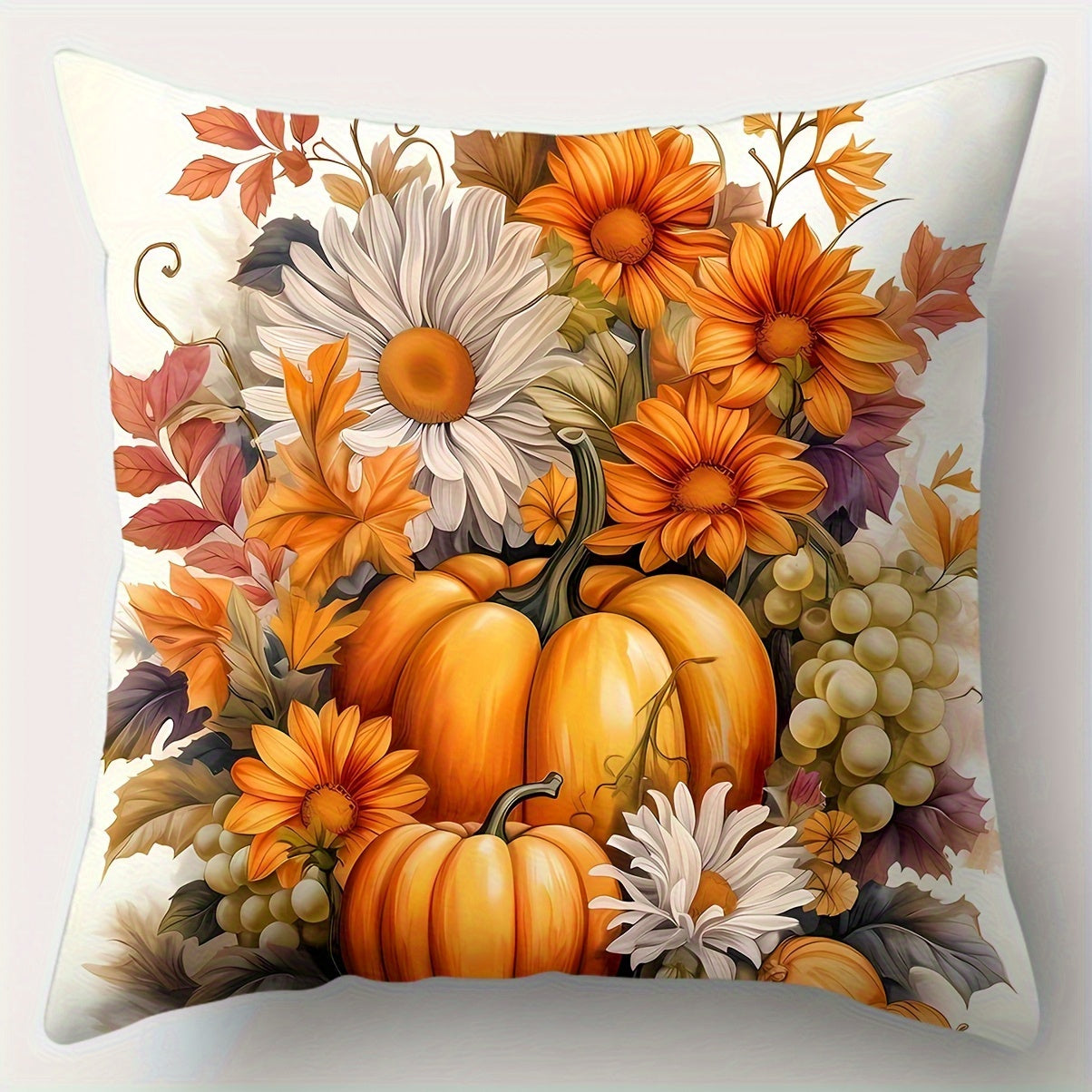 4pcs Autumn Harvest Pillow Pumpkin, Flower and Leaf Design, Country Style Printed Decorative Pillow, Suitable for Sofa, Bed, Living Room and Bedroom without Filling 14x14 16x16 18x18 20x20inch