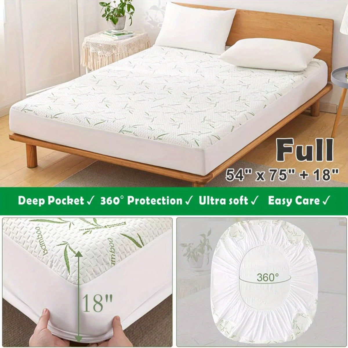 1/2pcs 100% Bamboo Fiber Mattress Cover - Breathable Bamboo Waterproof Mattress Protector - 4-Layer Waterproof Bamboo Mattress Protector With Jacquard Weave - Cooling Mattress Cover Breathable Ultra Soft - Mattress Pad Noisel