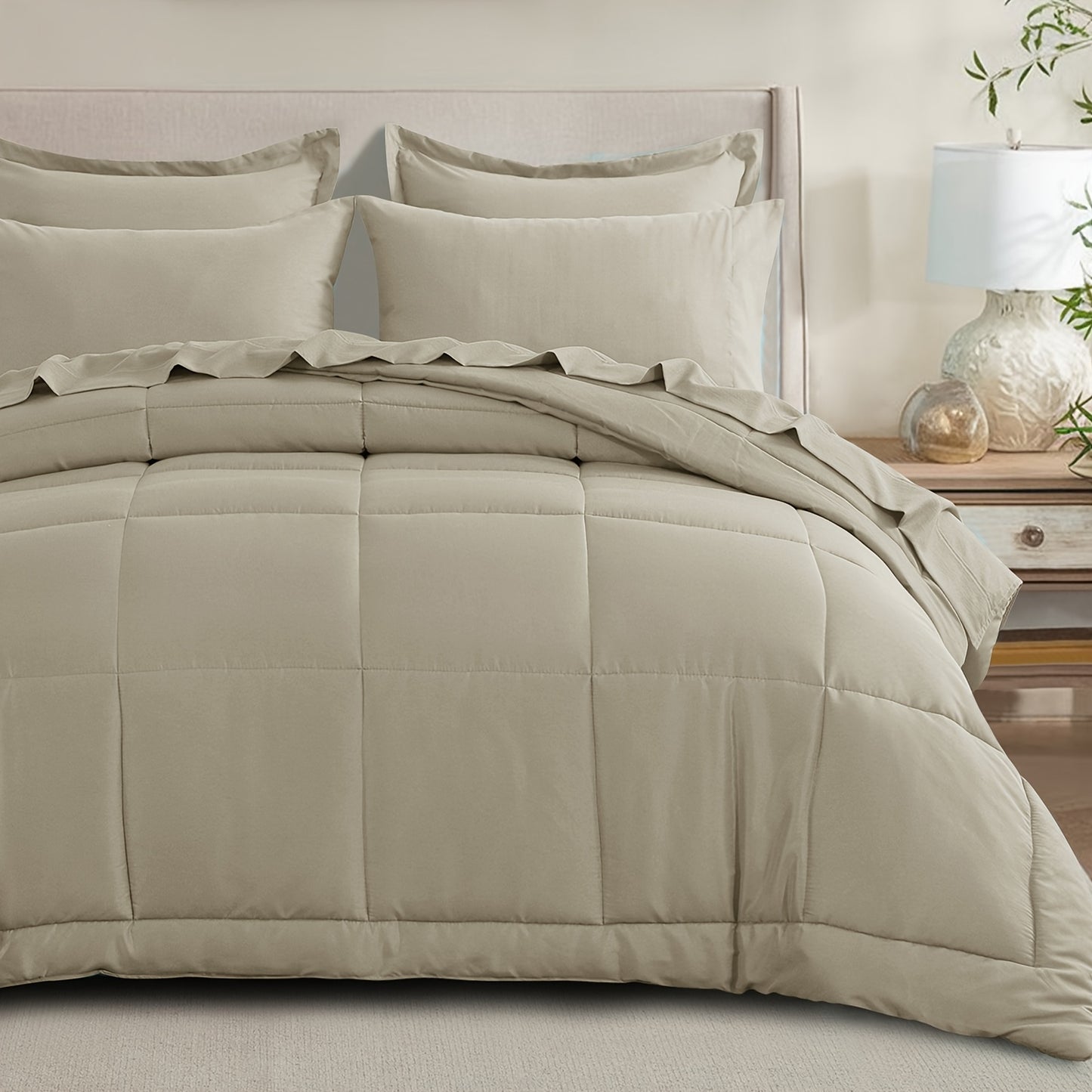 7pcs Ultra-Soft Bed In A Bag, Down Alternative Bedding Sets with All Season Quilted Comforter, Flat Sheet, Fitted Sheet, Pillowcases - Gifts for The Family And Friends, RUIKASI, Machine Washable, Polyester 100, Acrylic 15, Sa