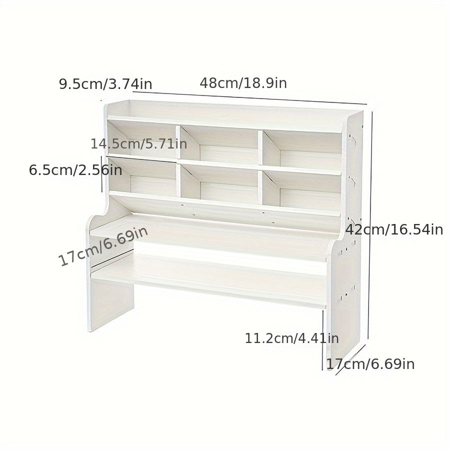 Ergonomic Double-Layer Dorm Desk Organizer with Slanted Pen Holder, Heightening Bookshelf & Drawer Storage - Matte White PVC, Ideal for Stationery, Cosmetics & Office Supplies, Dorm Room Organizer|Modern Desk Organizer|Compar