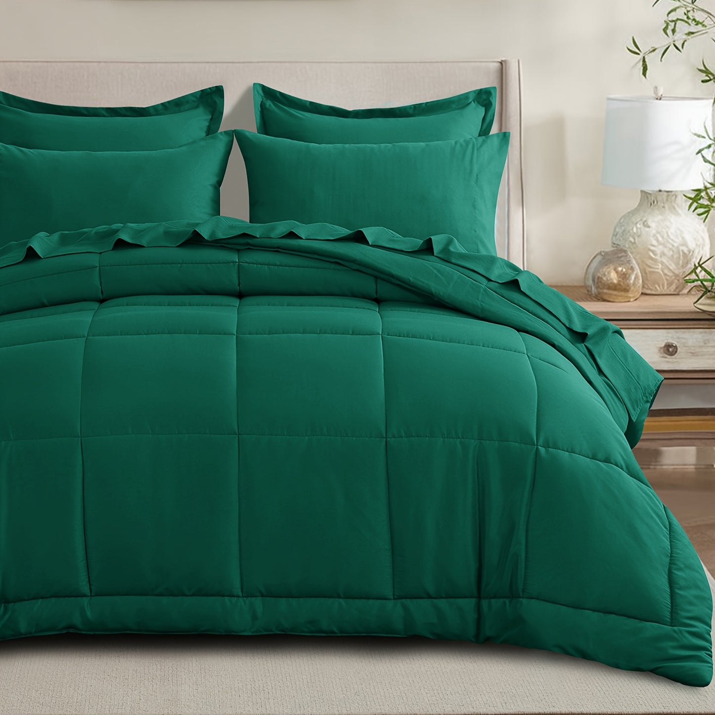 7pcs Ultra-Soft Bed In A Bag, Down Alternative Bedding Sets with All Season Quilted Comforter, Flat Sheet, Fitted Sheet, Pillowcases - Gifts for The Family And Friends, RUIKASI, Machine Washable, Polyester 100, Acrylic 15, Sa
