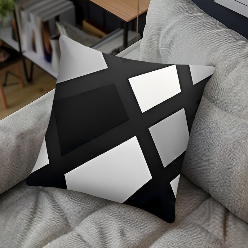 Set Of 4 Black Throw Pillow Covers Modern Abstract Grey Stripes Gray White Acrylic Bold Decorative Pillow Cases, Cozy Washable Polyester Cushion Covers For Home Decor Square 17.7x17.7 Inches Pillowcases (Pillow Insert Not Inc