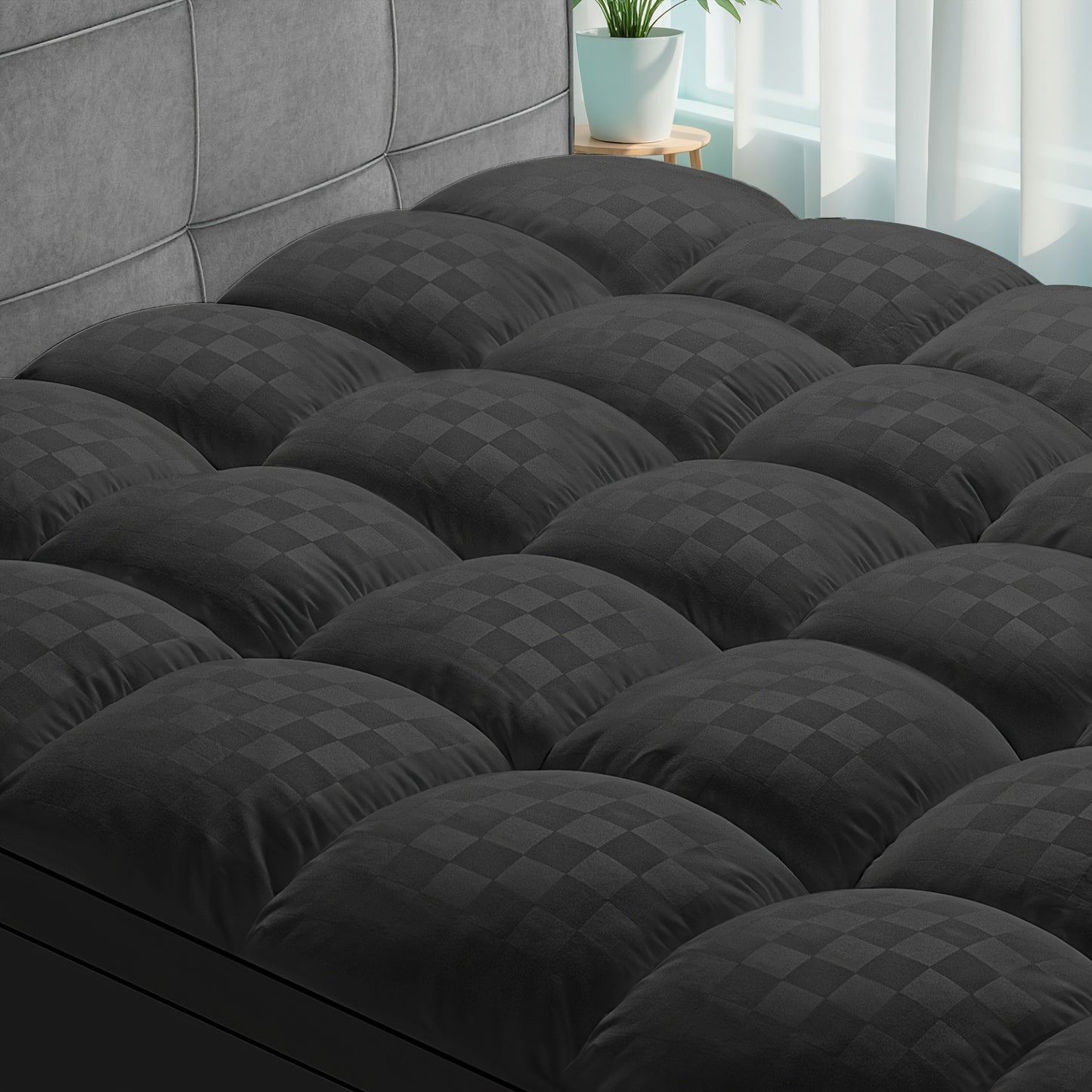 1500GSM Ultra - Thick Microfiber Checkered Mattress Topper & Protector - Deep Pockets, 21.7D Tight Fit, Soft Down - Alternative Fill, Machine Washable, Single Mattress Cover, Futon Mattress Cover, Super King Mattress Protecto