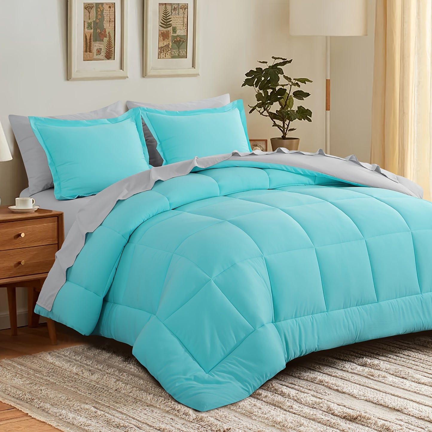 7pcs Ultra-Soft Bed In A Bag, Down Alternative Bedding Sets with All Season Quilted Comforter, Flat Sheet, Fitted Sheet, Pillowcases - Gifts for The Family And Friends, RUIKASI, Machine Washable, Polyester 100, Acrylic 15, Sa