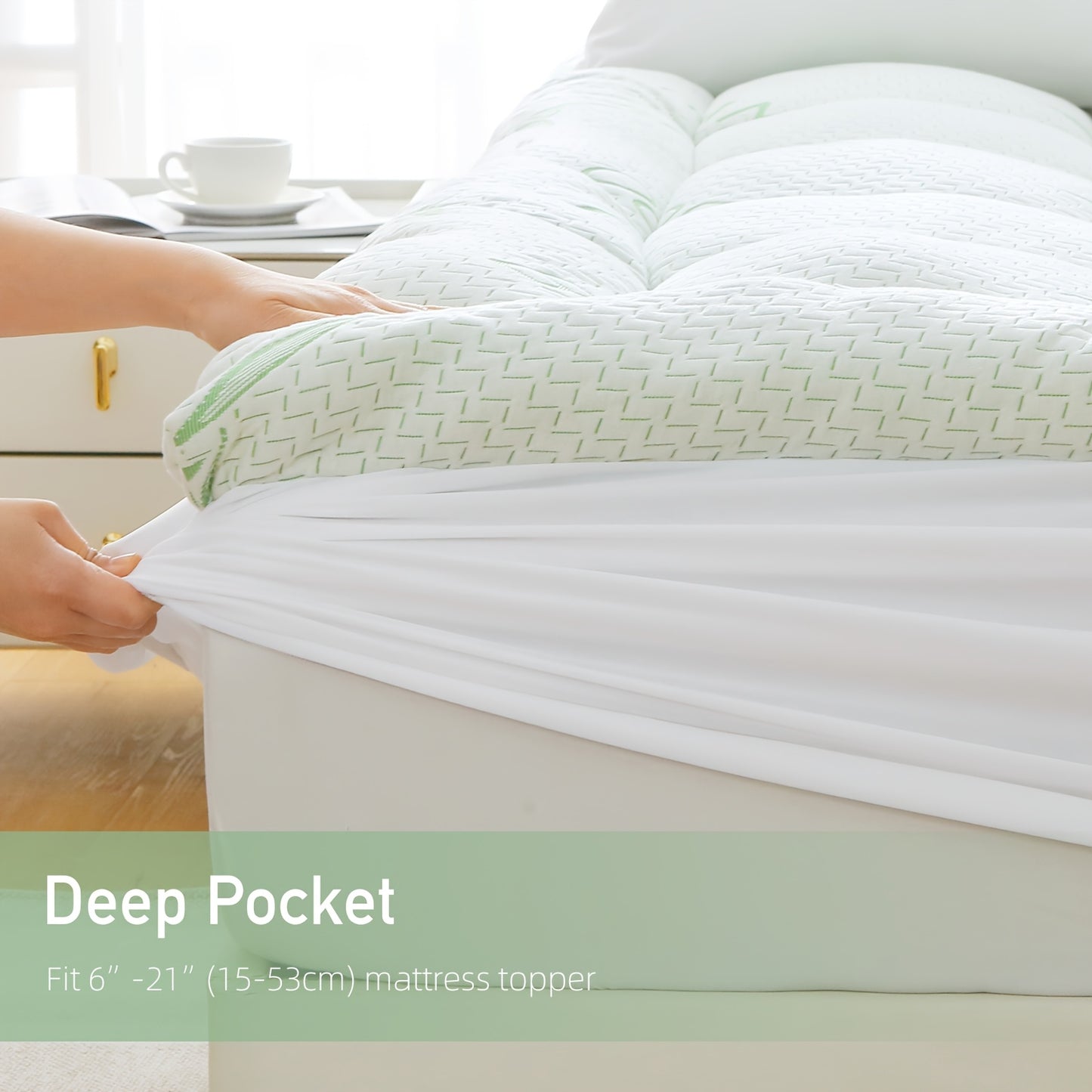 Extra-Thick Bamboo Fiber Pillow Mattress Topper - 1000GSM Cooling Mattress Pad with High Quality & Moisture-Proof Bottom, Breathable & Cool for Immersive Sleep, Offering A Premium Sleep Experience, Soft Mattress Cover with 8"