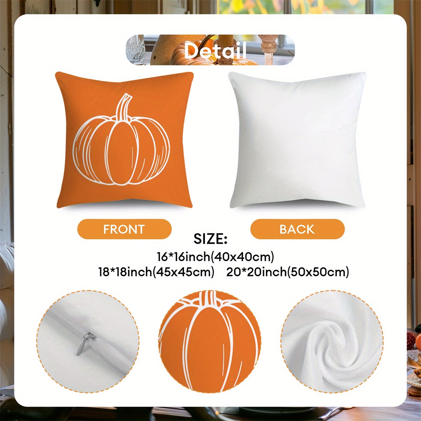 4pcs Autumn Blessings Hello Autumn Throw Pillow Covers Orange & White Maple Leaves Pumpkin Fall Farmhouse Thanksgiving Day Decorative Cushion Case for Bedroom Sofa Couch