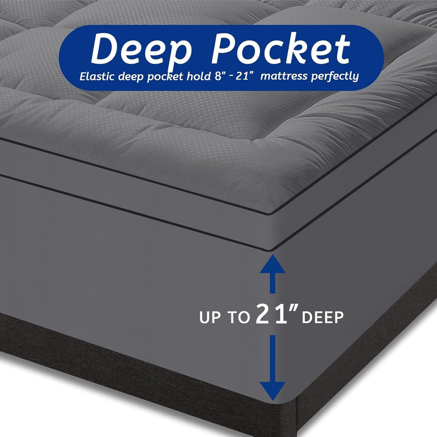 Mattress Topper Cooling Extra Thick Mattress Pad Cover With 8-21 Inch Deep Pocket, Plush Pillow Top Mattress Topper Overfilled With Down Alternative