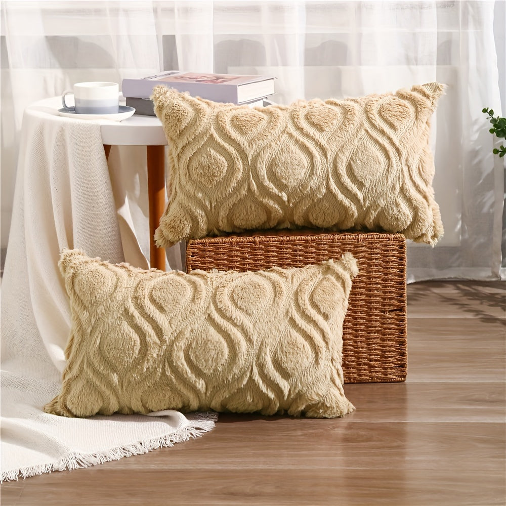 2pcs Boho Chic 18x18 Inch Throw Pillow Covers - Luxurious Soft Plush Faux Fleece with Geometric Quilted Pattern, Zip Closure - Machine Washable for Couch, Sofa, Bedroom Decor, Throw Pillows for Couch