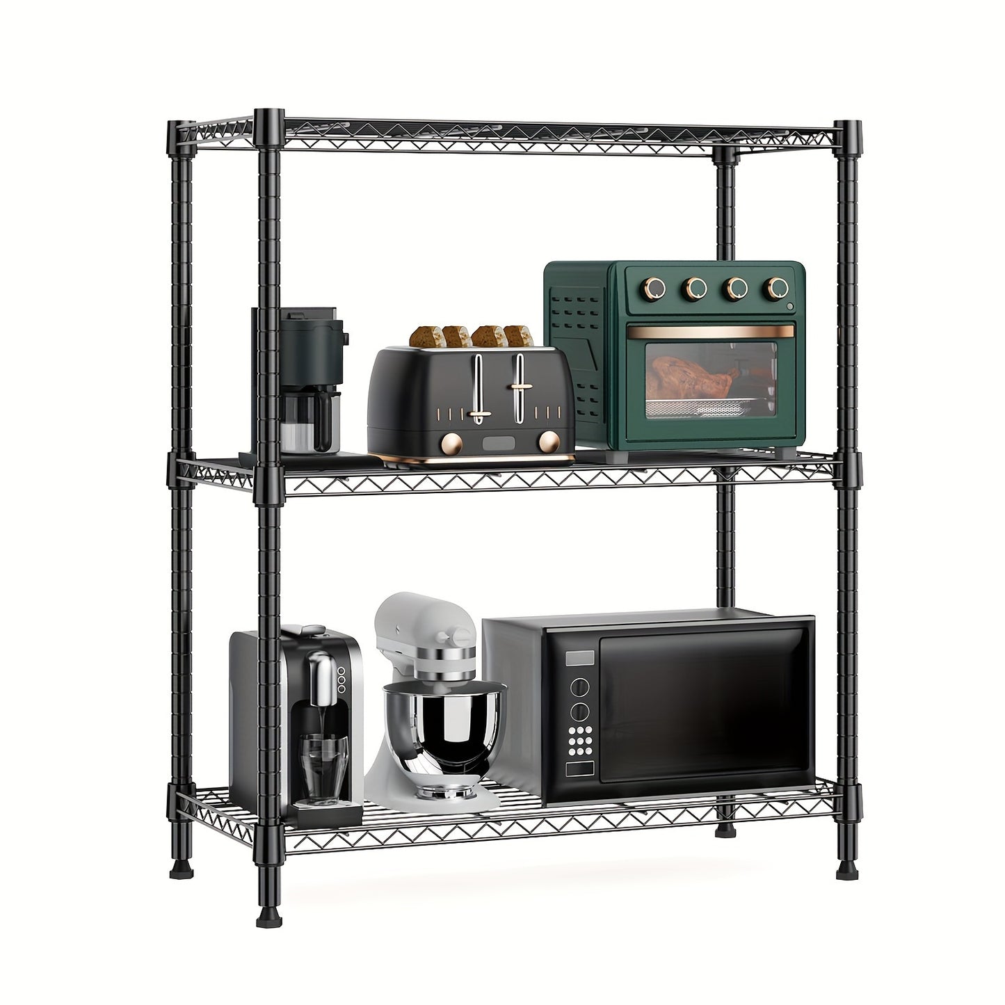 Black M MZG 750 lbs 3-Tier Metal Wire Storage Rack Organizer - Freestanding Shelf for Kitchen, Pantry, Laundry Room - 13.8" x 29.5" x 35.5", Utility Shelves