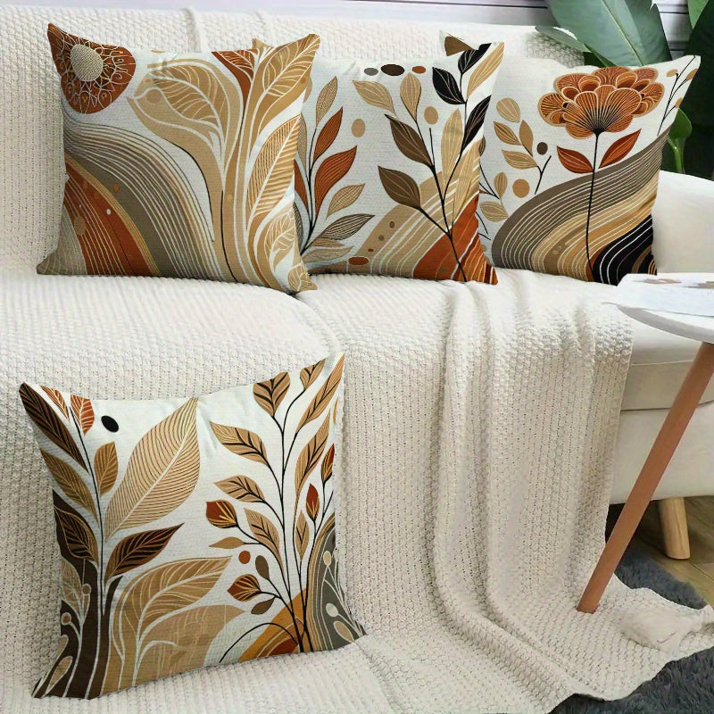 Single-sided 4pcsFloral Pillowcases DoubleSided Polyester Cushion Covers with Zipper Closure Earth Tone and Complex Patterns Machine Washable Suitable for Living Room Bedroom Sofa Decoration Bedroom Accessories|Bohemian Style