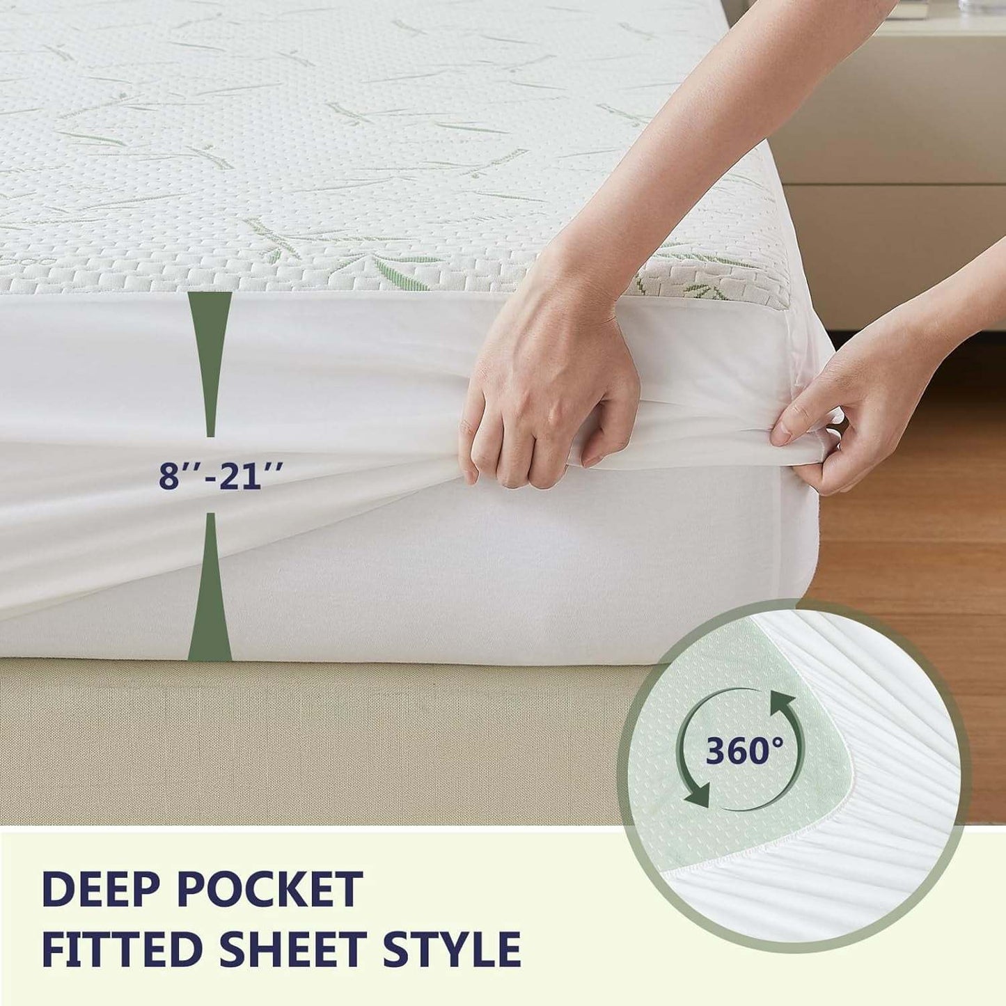 1/2pcs 100% Bamboo Fiber Mattress Cover - Breathable Bamboo Waterproof Mattress Protector - 4-Layer Waterproof Bamboo Mattress Protector With Jacquard Weave - Cooling Mattress Cover Breathable Ultra Soft - Mattress Pad Noisel