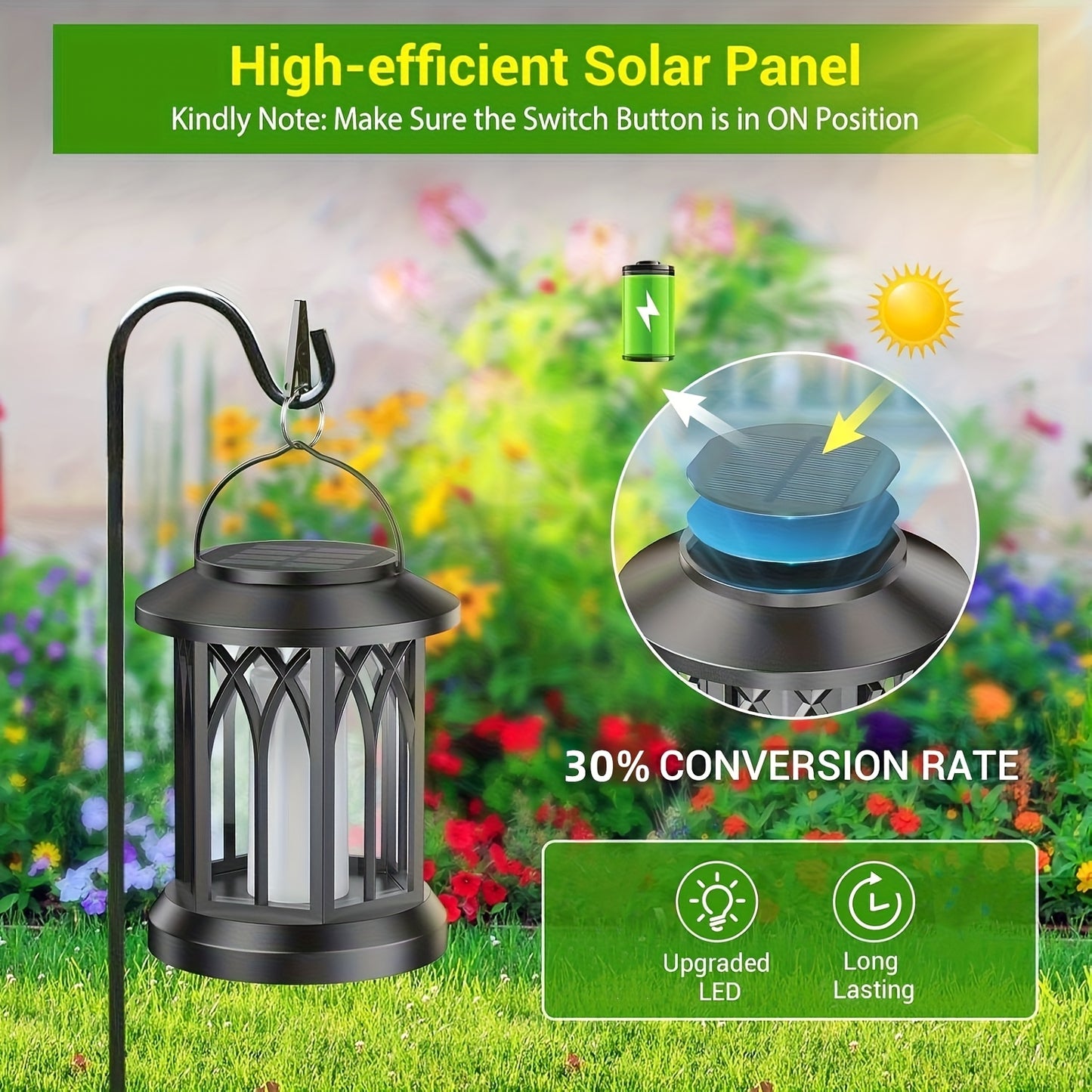 2pcs Solar Lantern Lights Outdoor, Upgraded Flickering Flame Effect,, Hanging Solar Powered Lanterns for Yard and Garden Decor, Black and Bronze, Outdoor Lights