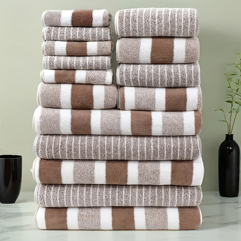 15pcs Coral Fleece Towel Set, Including 5 Face Towels, 5 Hand Towels And 5 Bath Towels, Comfortable Absorbent And Quick Drying Bath Towels, Suitable For Hotels, Sports, Travel, Fitness, Yoga, Ideal Bathroom Supplies, Wash Clo