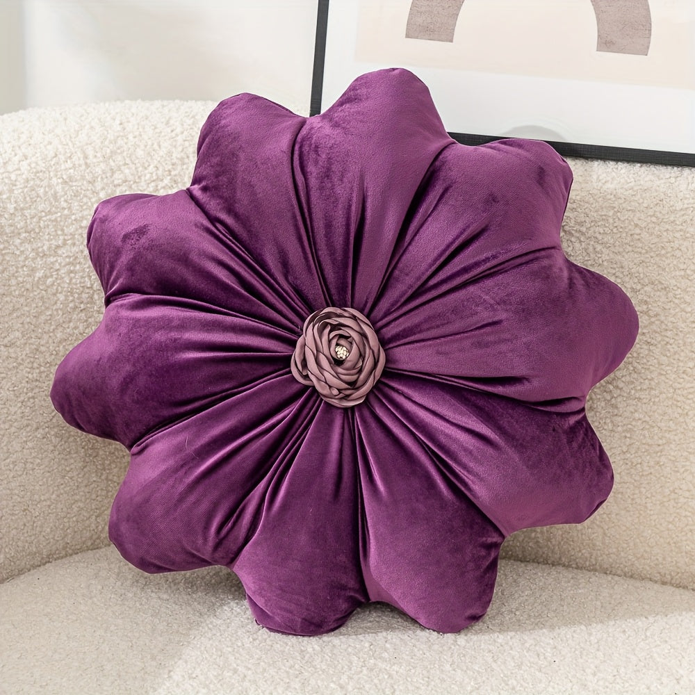 Luxurious Velvet Flower-Shaped Throw Pillow with Pillow Core - Elegant Round Cushion for Sofa, Bed, Living Room Decor, Christmas Home Decoration, Hand Wash Only, Perfect Gift for Family