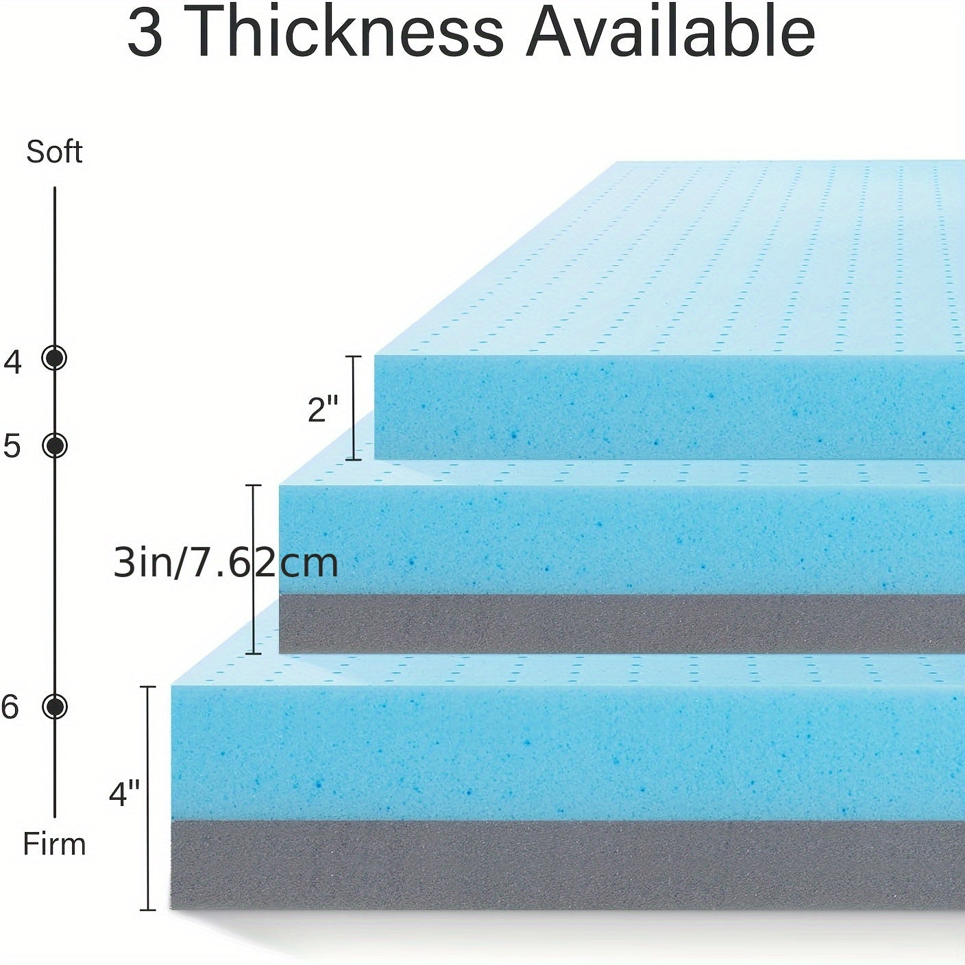 Bamboo Charcoal & Gel-Infused Memory Foam Mattress Topper - Hypoallergenic, Supportive Comfort for a Restful Night’s Sleep, Breathable Blue Design for Ultimate Cooling & Allergy Relief, Stylish Bedroom Accessory