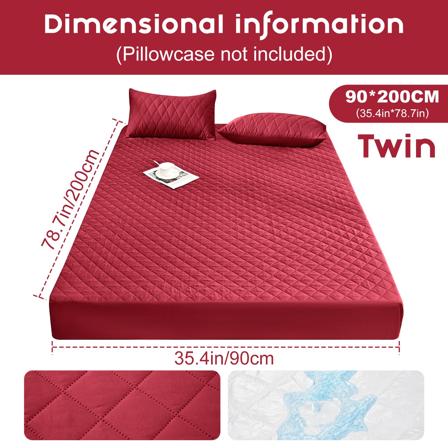 Waterproof Mattress Protector - Super Soft Quilted Polyester, Gray Satin Finish, Elastic Fit with Button Snap Closure, Machine Washable for Home & Hotel Use (Pillowcases Not Included), Comfortable Sleeping, Elegant Bedroom St