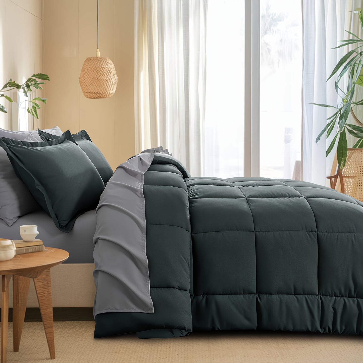 7pcs Ultra-Soft Bed In A Bag, Down Alternative Bedding Sets with All Season Quilted Comforter, Flat Sheet, Fitted Sheet, Pillowcases - Gifts for The Family And Friends, RUIKASI, Machine Washable, Polyester 100, Acrylic 15, Sa