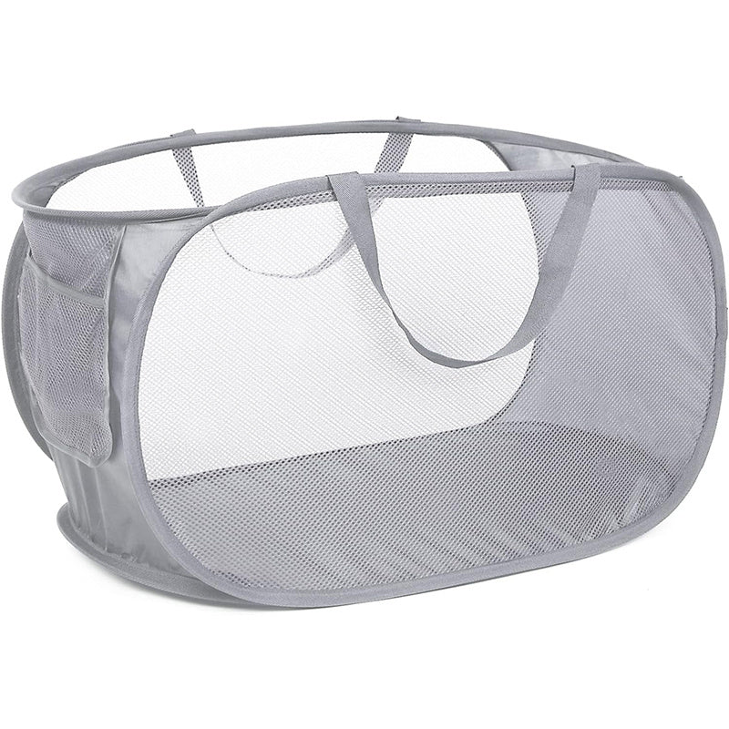 Upgraded Reinforced Portable Dirty Clothes Basket & Hollow Toy Storage Basket - Featuring a Sturdy Mesh Pop-Up Laundry Basket with Side Pockets, Suitable for Laundry Rooms, Bathrooms, Kids' Rooms, Dorms, or Travel.