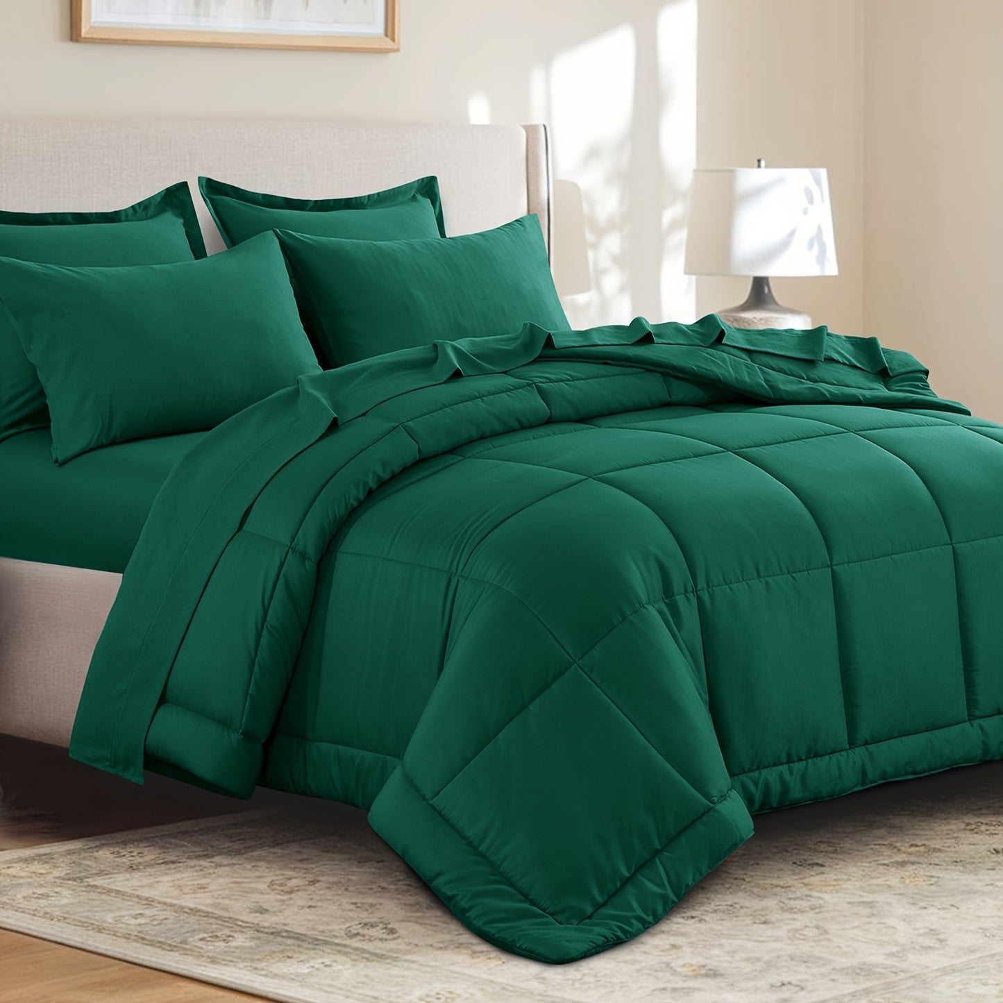 7pcs Ultra-Soft Bed In A Bag, Down Alternative Bedding Sets with All Season Quilted Comforter, Flat Sheet, Fitted Sheet, Pillowcases - Gifts for The Family And Friends, RUIKASI, Machine Washable, Polyester 100, Acrylic 15, Sa