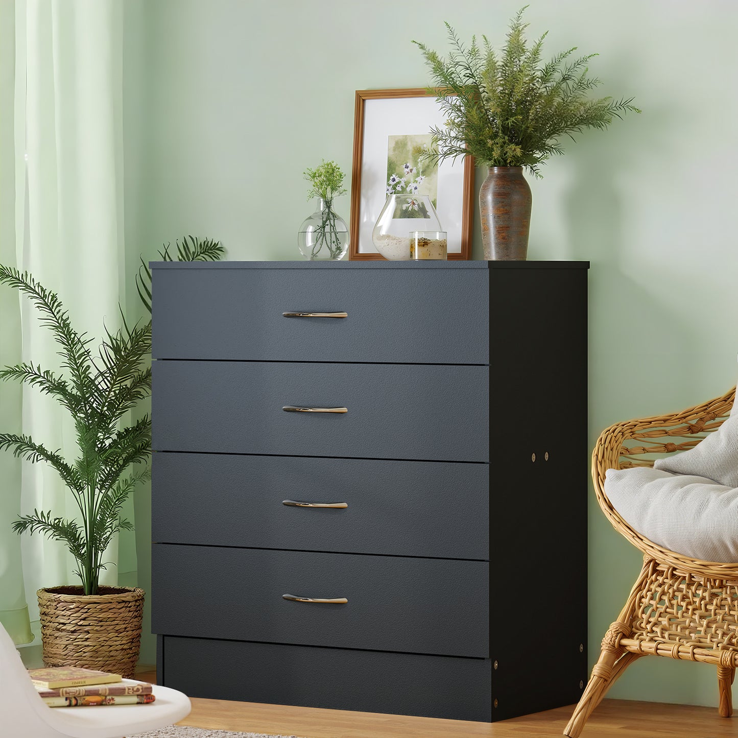 [Modern Minimalist Dresser] Compact Space-Saving Modern Minimalist Dresser - 4-Drawer Organizer with Flat Surface for Bedroom, Living Room, Entryway - Easy Assembly Required - White/Black Options Available