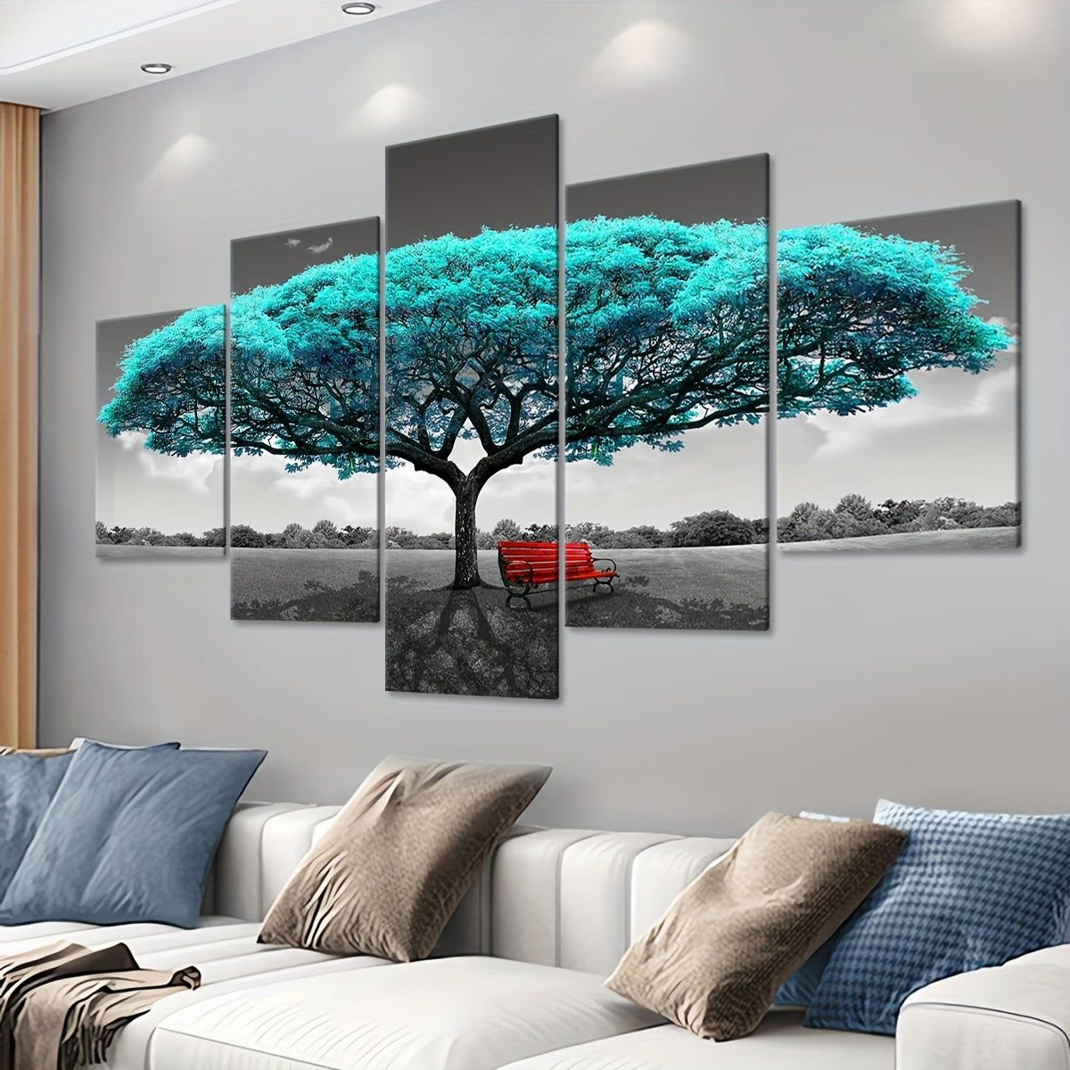 5pcs Frame Green Happiness Tree Canvas Poster, Five Panel Scene Art, Modular Picture, Print Painting, Modern Art, Ideal Decor for Bedroom Living Room Kitchen Dorm, Wall Decoration, Gift for Family Friends, Murals, Waterproof,