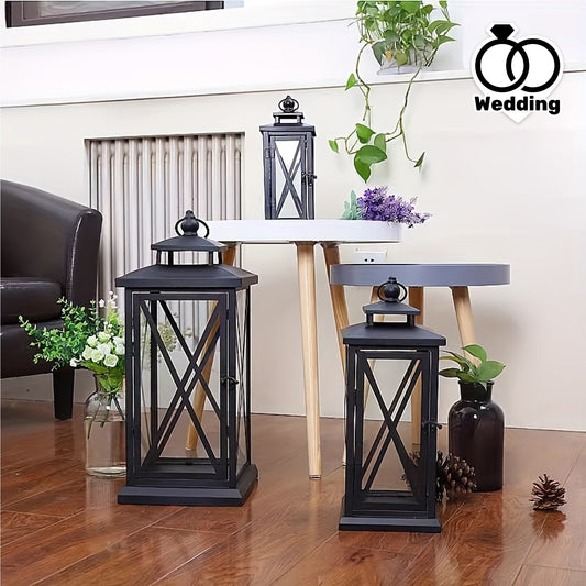 1pc Chinese Style Metal Candle Lantern with Glass Panels, Outdoor Windproof Floor-Mounted Candle Holder - Ideal for Wedding, Chapel Decor, Festive Celebrations - Christmas, Halloween, Valentine's Day, Universal