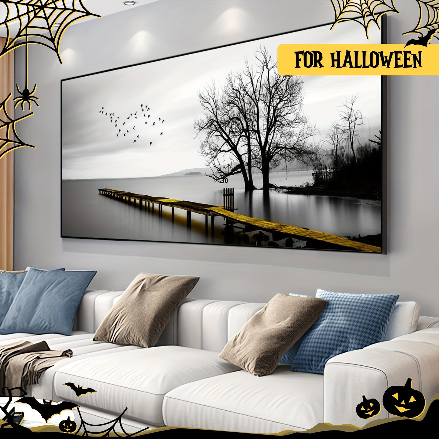 1pc Seaside Birds & Trees Wall Art Canvas Poster - Waterproof & Odorless, Frameless Modern Landscape Print for Living Room, Bedroom, Bar - Ideal Halloween & Christmas Gift for Friends & Family, Indoor/Outdoor Decor, Coastal H